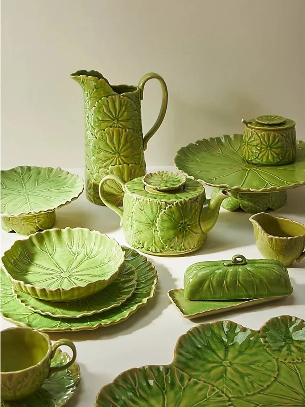 Anthropologie Lilypad collection pot, cup, saucer, & plate set